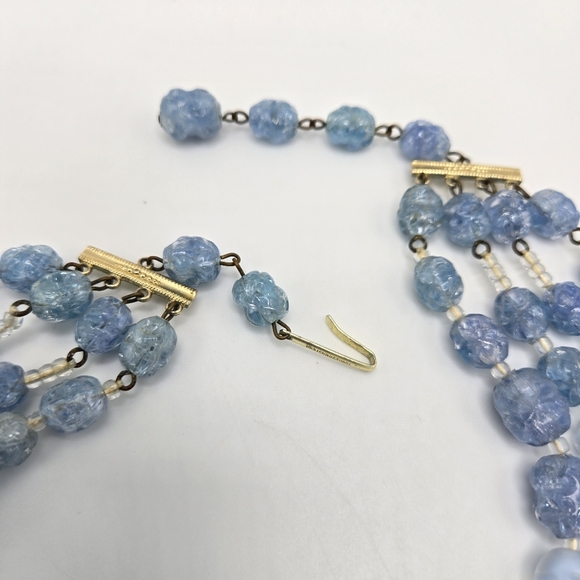 West Germany Beaded Necklace Givre Frosted Milk Glass Aurora Borealis AB Vintage - Picture 5 of 5